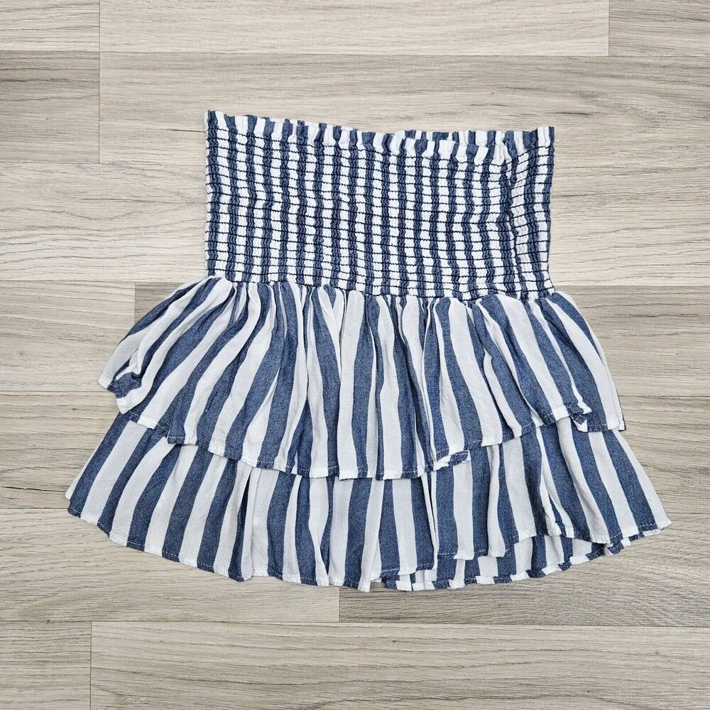 SAM & LAVI Womens Blue White Stripe Smocked Mini Skirt XS